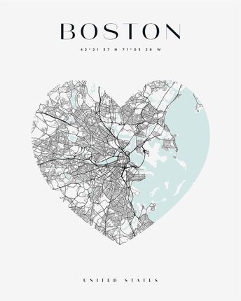 Mpink Plakat Mapa Miasta Boston Serce 24x30 Cm 19271
