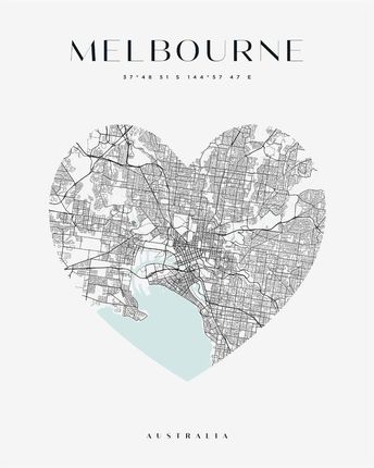 Mpink Plakat Mapa Miasta Melbourne Serce 24x30 Cm 19346