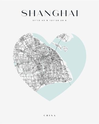 Mpink Plakat Mapa Miasta Shanghai Serce 40x50 Cm 19363