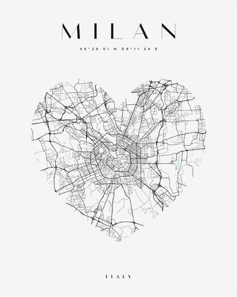 Mpink Plakat Mapa Miasta Milan Serce 21x29,7 Cm 19390