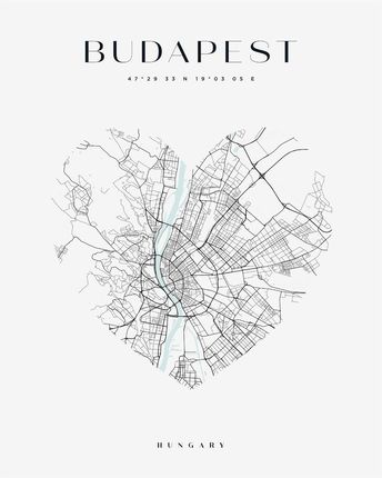 Mpink Plakat Mapa Miasta Budapeszt Serce 50x70 Cm 19454