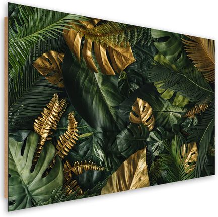 Feeby Obraz Deco Panel Złote Liście Tropikalne 90x60 1493267