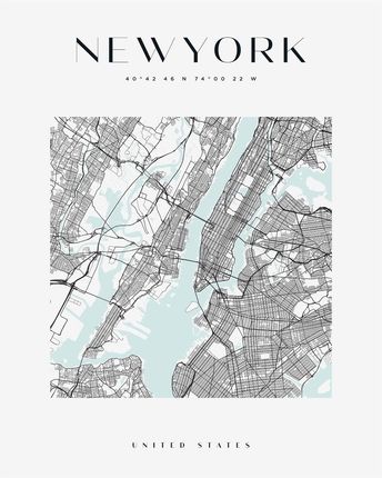 Mpink Plakat Mapa Miasta New York Kwadrat 24x30 Cm 22511