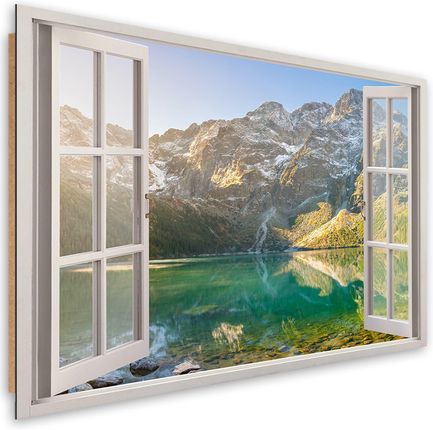 Feeby Obraz Deco Panel Okno Jezioro W Górach Natura 120x80 1493691