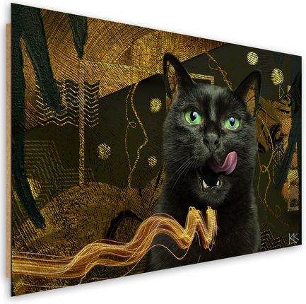 Feeby Obraz Deco Panel Czarny Kot Złota Abstrakcja 90x60 1493858