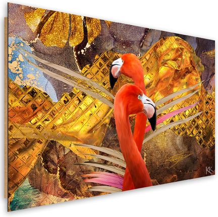Feeby Obraz Deco Panel Flamingi Na Tle Ze Złota 90x60 1493882