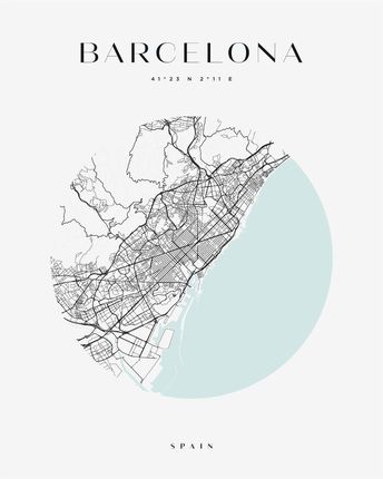 Mpink Plakat Mapa Miasta Barcelona Koło 21x29,7 Cm 22650