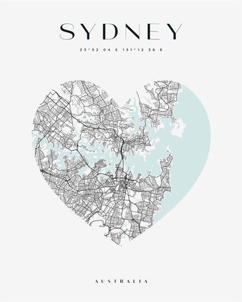 Mpink Plakat Mapa Miasta Sydney Serce 30x40 Cm 22672