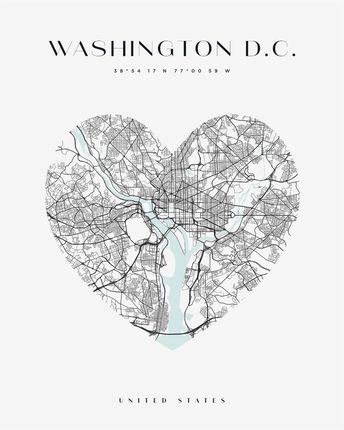 Mpink Plakat Mapa Miasta Waszyngton Serce 24x30 Cm 22686