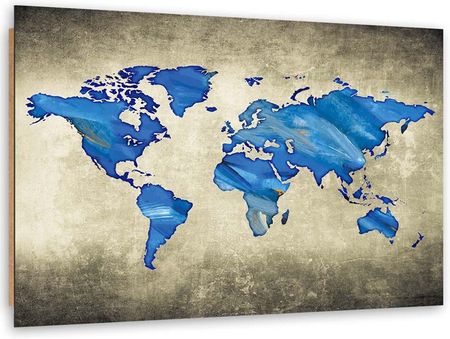 Feeby Obraz Deco Panel Niebieska Mapa Świata 90x60 1587012