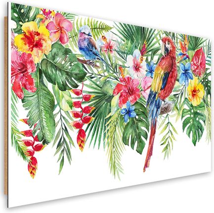 Feeby Obraz Deco Panel Liście Kwiaty Papuga Tropikalne 120x80 1493226