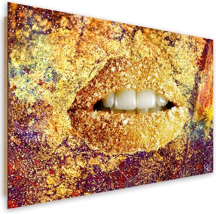 Feeby Obraz Deco Panel Abstrakcyjne Złote Usta 120x80 1494146