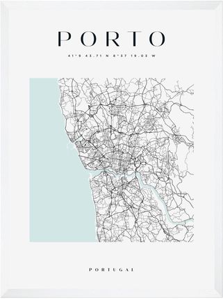 Mpink Plakat Mapa Miasta Porto Kwadrat 24x30 Cm + Ramka Biała 13738