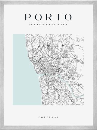 Mpink Plakat Mapa Miasta Porto Kwadrat 30x40 Cm + Ramka Srebrna 13800