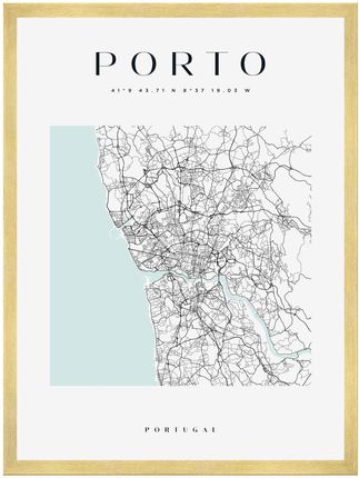 Mpink Plakat Mapa Miasta Porto Kwadrat 24x30 Cm + Ramka Złota 13808