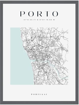 Mpink Plakat Mapa Miasta Porto Kwadrat 50x70 Cm + Ramka Kamienna Szarość 13825