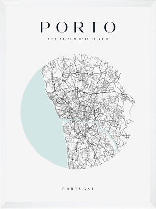 Mpink Plakat Mapa Miasta Porto Koło 50x70 Cm + Ramka Biała 13835
