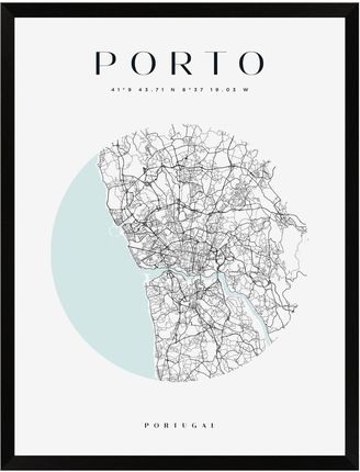Mpink Plakat Mapa Miasta Porto Koło 50x70 Cm + Ramka Czarna 13845