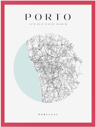 Mpink Plakat Mapa Miasta Porto Koło 21x29,7 Cm + Ramka Amarant 13847