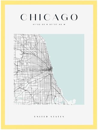 Mpink Plakat Mapa Miasta Chicago Kwadrat 30x40 Cm + Ramka Żółta 14046