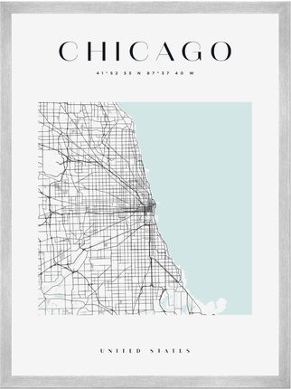 Mpink Plakat Mapa Miasta Chicago Kwadrat 30x40 Cm + Ramka Srebrna 14070