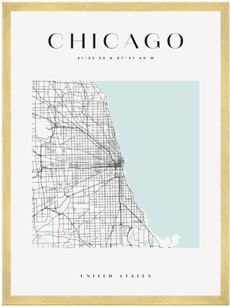 Mpink Plakat Mapa Miasta Chicago Kwadrat 24x30 Cm + Ramka Złota 14078