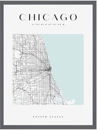 Mpink Plakat Mapa Miasta Chicago Kwadrat 24x30 Cm + Ramka Kamienna Szarość 14088