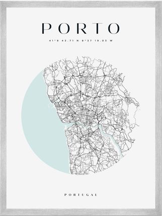 Mpink Plakat Mapa Miasta Porto Koło 30x40 Cm + Ramka Srebrna 13891