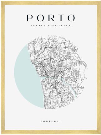 Mpink Plakat Mapa Miasta Porto Koło 50x70 Cm + Ramka Złota 13905