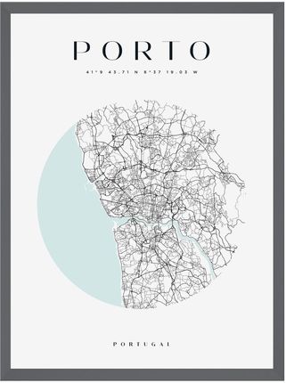 Mpink Plakat Mapa Miasta Porto Koło 50x70 Cm + Ramka Kamienna Szarość 13914