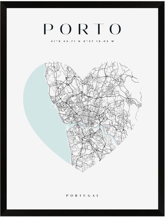 Mpink Plakat Mapa Miasta Porto Serce 50x70 Cm + Ramka Czarna 13934
