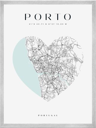 Mpink Plakat Mapa Miasta Porto Serce 50x70 Cm + Ramka Srebrna 13984