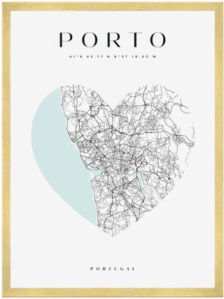 Mpink Plakat Mapa Miasta Porto Serce 50x70 Cm + Ramka Złota 13994