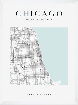 Mpink Plakat Mapa Miasta Chicago Kwadrat 24x30 Cm + Ramka Biała 14008