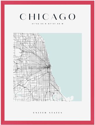 Mpink Plakat Mapa Miasta Chicago Kwadrat 21x29,7 Cm + Ramka Amarant 14026