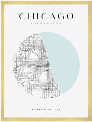 Mpink Plakat Mapa Miasta Chicago Koło 40x50 Cm + Ramka Złota 14171