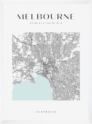Mpink Plakat Mapa Miasta Melbourne Kwadrat 24x30 Cm + Ramka Biała 14277