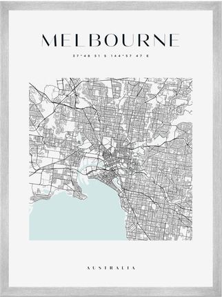 Mpink Plakat Mapa Miasta Melbourne Kwadrat 24x30 Cm + Ramka Srebrna 14338