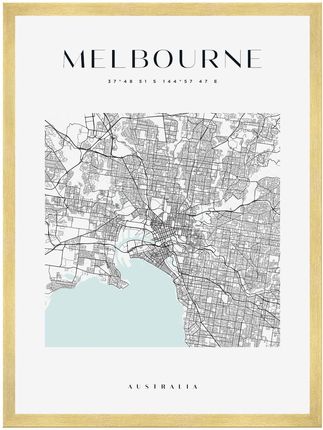Mpink Plakat Mapa Miasta Melbourne Kwadrat 50x70 Cm + Ramka Złota 14354