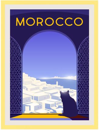 Mpink Plakat Państwa Maroko 30x40 Cm + Ramka Żółta 14377