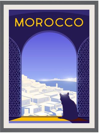 Mpink Plakat Państwa Maroko 40x50 Cm + Ramka Kamienna Szarość 14422