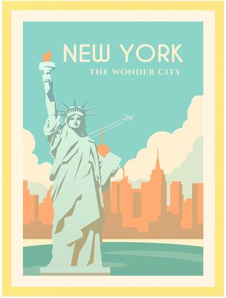 Mpink Plakat Miasta New York 21x29,7 Cm + Ramka Żółta 14462
