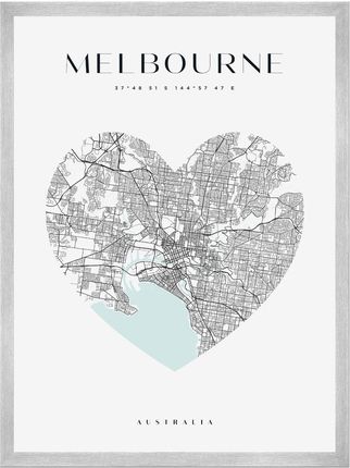 Mpink Plakat Mapa Miasta Melbourne Serce 40x50 Cm + Ramka Srebrna 14524