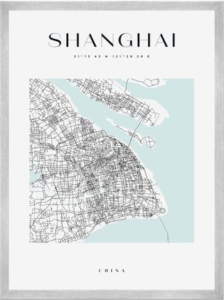 Mpink Plakat Mapa Miasta Shanghai Kwadrat 24x30 Cm + Ramka Srebrna 14610