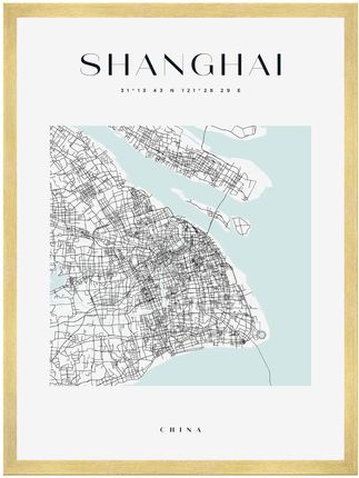 Mpink Plakat Mapa Miasta Shanghai Kwadrat 50x70 Cm + Ramka Złota 14627