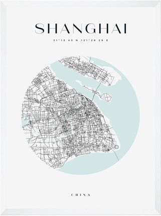 Mpink Plakat Mapa Miasta Shanghai Koło 24x30 Cm + Ramka Biała 14642
