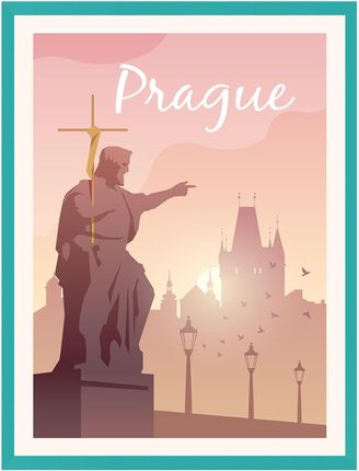 Mpink Plakat Miasta Praga 24x30 Cm + Ramka Turkusowe Morze 14722