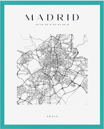 Mpink Plakat Mapa Miasta Madryt Kwadrat 24x30 Cm + Ramka Turkusowe Morze 14853