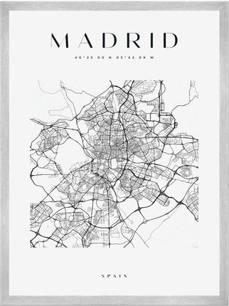 Mpink Plakat Mapa Miasta Madryt Kwadrat 24x30 Cm + Ramka Srebrna 14885