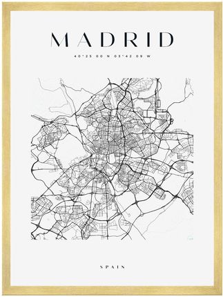 Mpink Plakat Mapa Miasta Madryt Kwadrat 50x70 Cm + Ramka Złota 14901